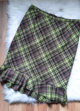 2 вещи по цене 1. красивая шерстяная зеленая миди юбка в клетку с рюшами h&m1 фото
