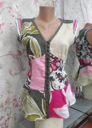 Красива льняна блузка етно стиль, літня натуральна блуза1 фото