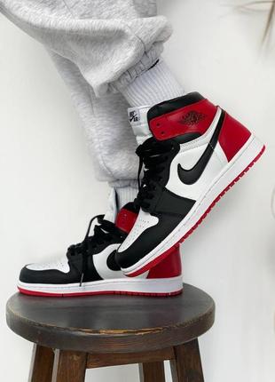 Шикарні кросівки унісекс nike air jordan 1 retro high black red white/ кросівки найк аїр джордан2 фото