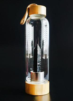 Пляшка для води із кристалом 550мл. астрофіліт, червоний обсидіан, лабрадоріт