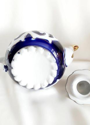 Чайник пахта фарфоровий вінтажний узбекистан кобальт8 фото