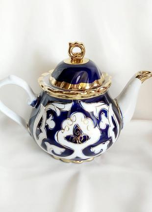 Чайник пахта фарфоровий вінтажний узбекистан кобальт2 фото