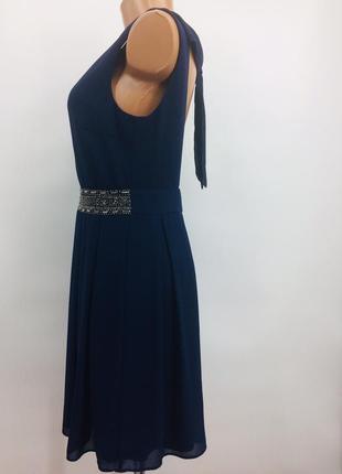 Шикарное синее шифоновое платье с красивой открытой спинкой и камнями на поясе!3 фото