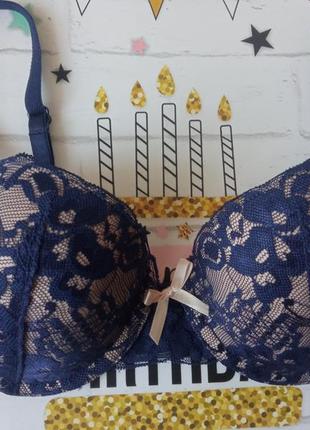 Темно синій мереживний бюстгальтер фірми ann summers розмір 32в 70в
