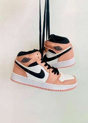 Женские высокие кожаные кроссовки nike air jordan 1 retro high pink/white/black			#найк7 фото