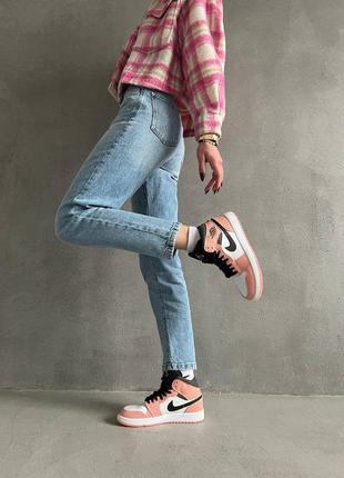 Женские высокие кожаные кроссовки nike air jordan 1 retro high pink/white/black			#найк2 фото