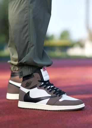 Кросівки чоловічі travis scott x air jordan 1 high og cactus jack/кросівки чоловічі найк аїр джордан скотт тревіс