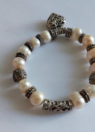 Браслет, натуральні перлини на плотні резинці. обхват на руку 17-20 див.