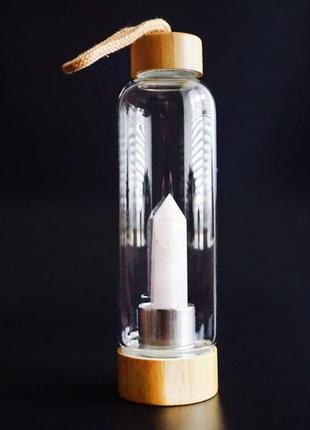 Пляшка для води із кристалом 550мл. рожевий кварц