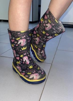 Гумові чоботи для дівчинки 23-26 розмір резиновые сапоги для девочки с единорогом