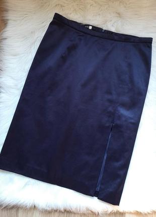 2 вещи по цене 1. стильная атласная синяя юбка карандаш с разрезом на ноге юбка миди oodji3 фото