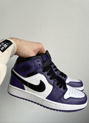 Женские высокие кожаные кроссовки nike air jordan 1 retro mid			#найк