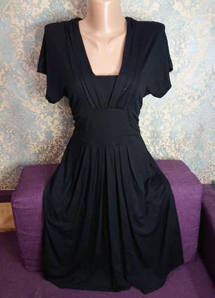 Женское базовое чёрное платье с поясом р.44/46/481 фото