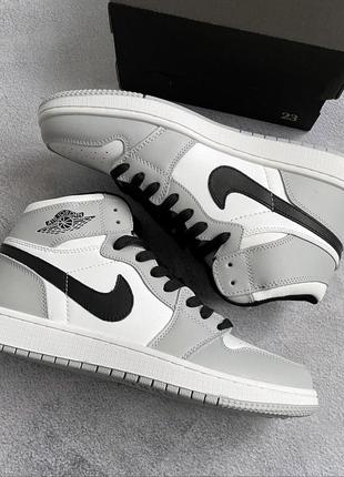 Женские высокие кожаные кроссовки nike air jordan 1 ’gray’			#найк5 фото