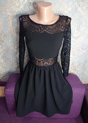Красивое черное женское платье с кружевом р.xxs/xs