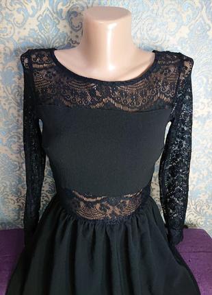 Красивое черное женское платье с кружевом р.xxs/xs8 фото