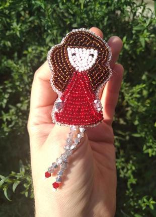Брошка lady in red ручна робота значок брощь
