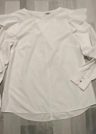 Біла котонова  блузочка, сорочка кофта з красивими воланами на рукавах.4 фото