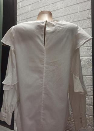Біла котонова  блузочка, сорочка кофта з красивими воланами на рукавах.3 фото