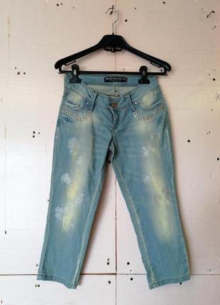 Джинсові шорти бриджі в стразах стрейч  джинсовые шорты бриджи в стразах стрейч3 фото