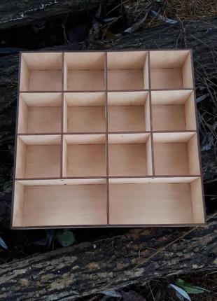 Дерев'яна коробка для зберігання чаю та цукрових стіків2 фото