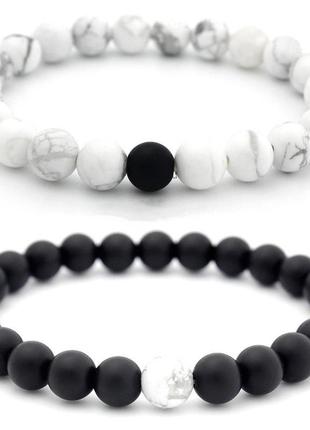 Парные браслеты для влюбленных из натуральных камней черного и белого цвета4 фото