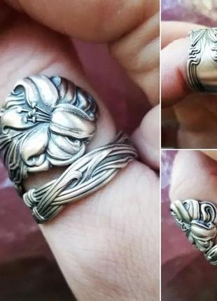Оригинальный перстень кольцо лилия  на ветке1 фото