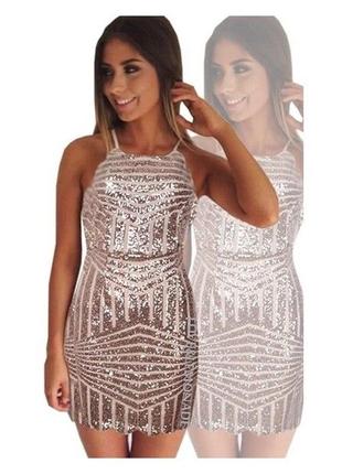 Плаття в паєтки бежеве рожеве золото сукня міні