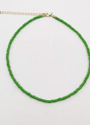 Колье ожерелье чокер бисер бусины зелёный1 фото