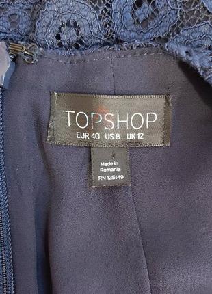 Фирменное topshop синее платье верх с плотного дорого кружева с рукавами, размер л-ка10 фото