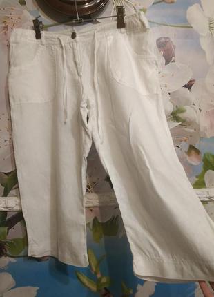 Белоснежные льняные кюлоты с карманами от denim 12р4 фото
