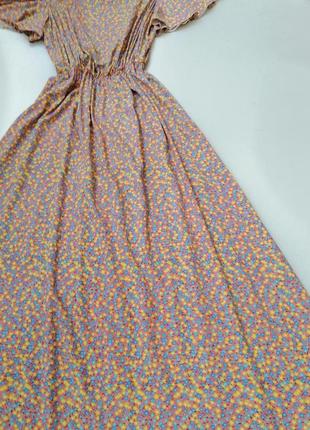 Плаття бавовна в підлогу з воланами квітковий принт відкриті плечі платье хлопок в пол с воланами цв8 фото