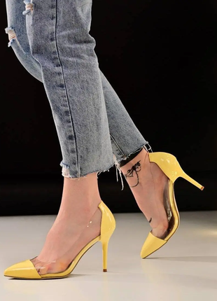 Туфли женские желтые на каблуке т1527