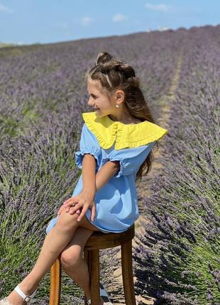 Літній сарафан для дівчаток з льону блакитного4 фото