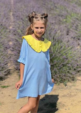 Літній сарафан для дівчаток з льону блакитного5 фото