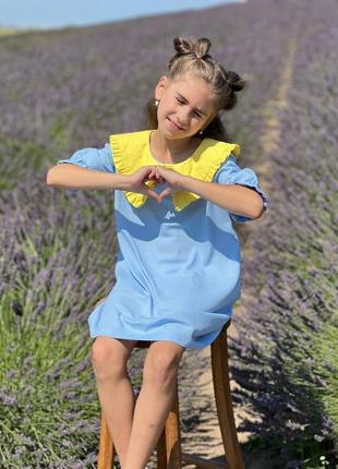 Літній сарафан для дівчаток з льону блакитного8 фото