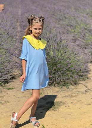 Літній сарафан для дівчаток з льону блакитного6 фото