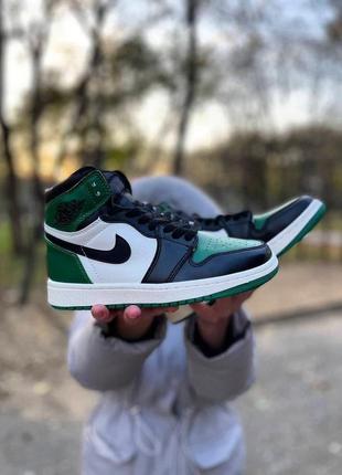 Жіночі кросівки nike air jordan best 1 retro high black white green/женские кроссовки найк аир джордан