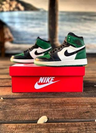 Жіночі кросівки nike air jordan 1 retro high black white green/женские кроссовки найк аир джордан10 фото