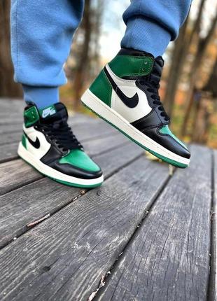 Жіночі кросівки nike air jordan 1 retro high black white green/женские кроссовки найк аир джордан8 фото