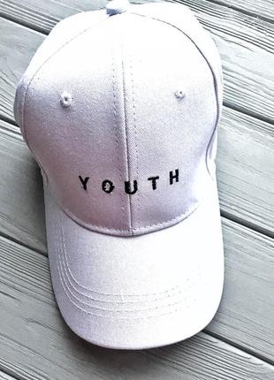 Новая шикарная коттоновая бейсболка, кепка белого цвета с надписью youth