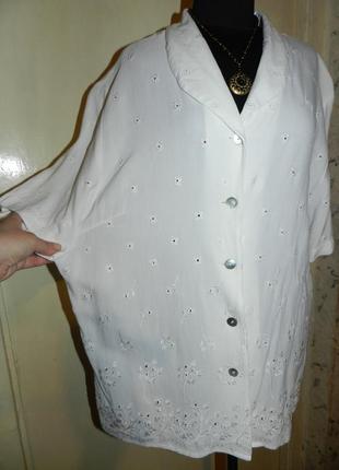 Натуральная,белая блузка с шитьём-перфорацией,офисная,нарядная,большого размера,rigany8 фото
