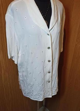 Натуральная,белая блузка с шитьём-перфорацией,офисная,нарядная,большого размера,rigany4 фото