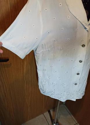Натуральная,белая блузка с шитьём-перфорацией,офисная,нарядная,большого размера,rigany7 фото