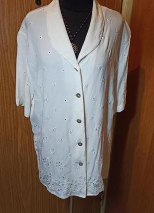 Натуральная,белая блузка с шитьём-перфорацией,офисная,нарядная,большого размера,rigany