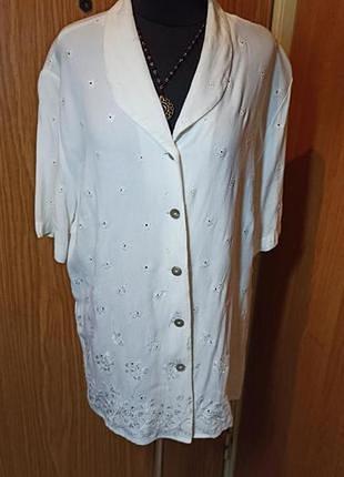 Натуральная,белая блузка с шитьём-перфорацией,офисная,нарядная,большого размера,rigany