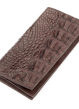 Портмоне вертикальное crocodile leather 18266 из натуральной кожи крокодила коричневое