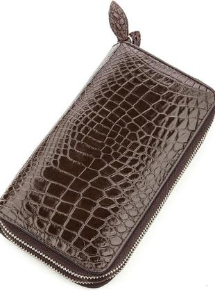 Клатч чоловічий crocodile leather 18568 з натуральної шкіри крокодила коричневий