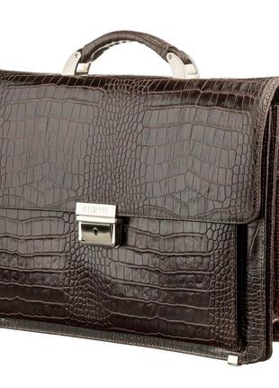 Портфель мужской karya 17270 кожаный коричневый с тиснением под крокодила