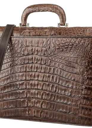 Портфель мужской crocodile leather 18261 из натуральной кожи крокодила коричневый2 фото